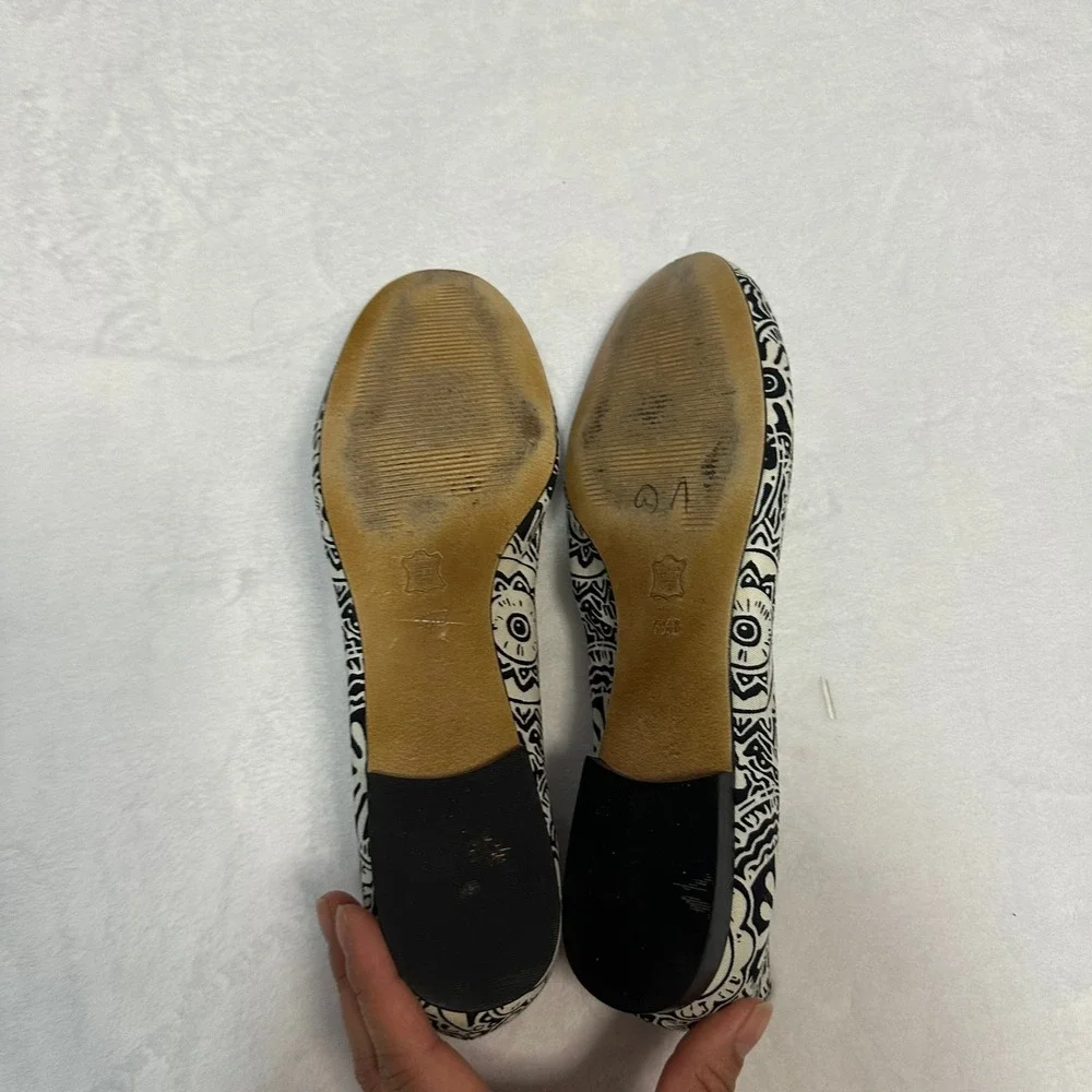 Talbots‎ Black White Floral Print Ballet Flats Leather Sole Size 7.5B Balletcore